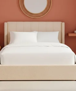 Lit double Magorial avec sommier relevable 160x200cm Tissu Bouclette Crème