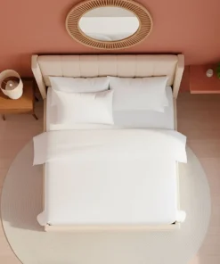 Lit double Magorial avec sommier relevable 160x200cm Tissu Bouclette Crème