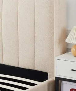 Lit double Magorial avec sommier relevable 160x200cm Tissu Bouclette Crème