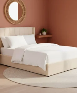 Lit double Magorial avec sommier relevable 160x200cm Tissu Bouclette Crème