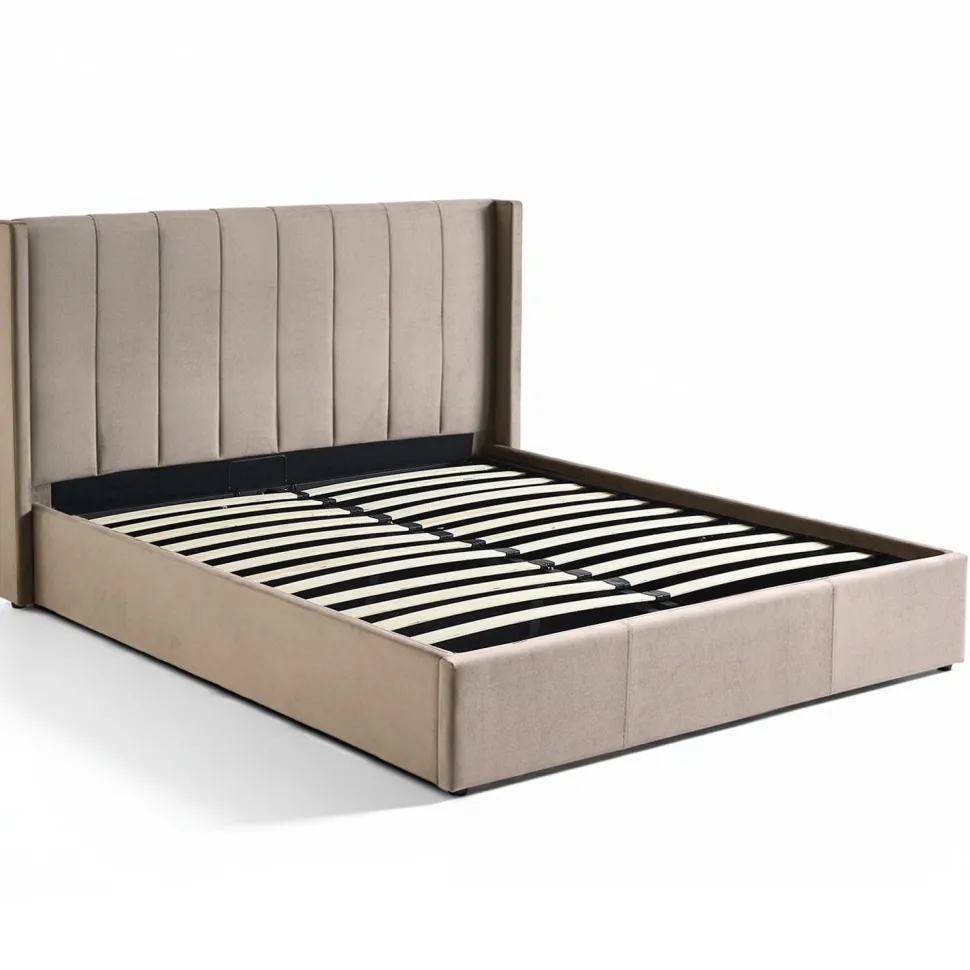 Lit double Magorial avec sommier relevable 180x200cm Velours Taupe