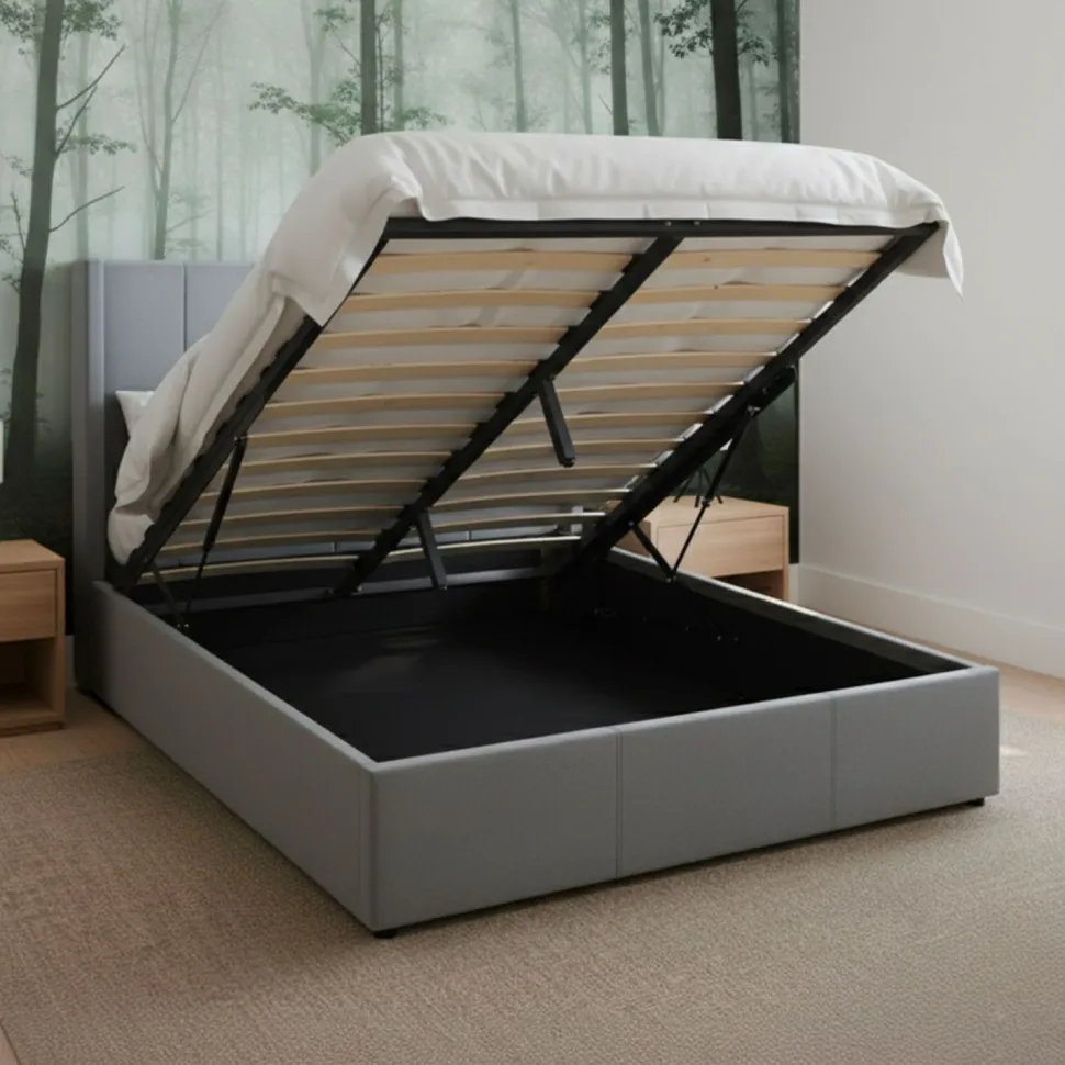Lit double Magorial avec sommier relevable 140x190cm Velours Gris