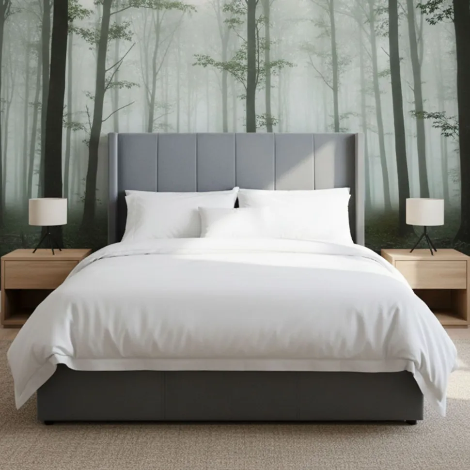 Lit double Magorial avec sommier relevable 140x190cm Velours Gris