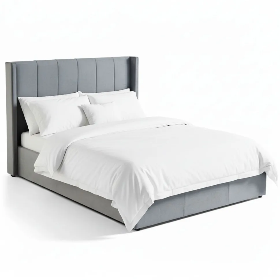 Lit double Magorial avec sommier relevable 140x190cm Velours Gris
