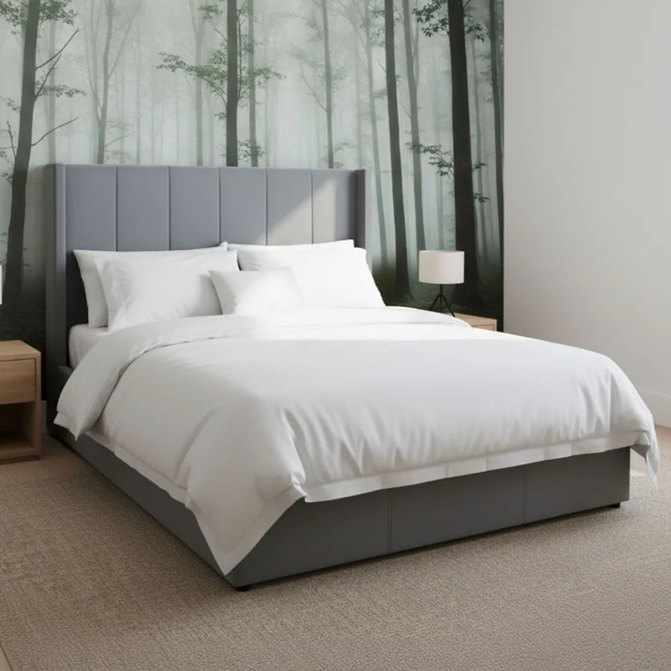 Lit double Magorial avec sommier relevable 140x190cm Velours Gris
