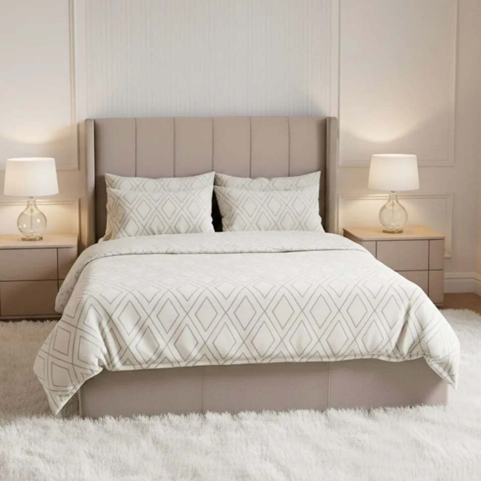 Lit double Magorial avec sommier relevable 140x190cm Velours Taupe
