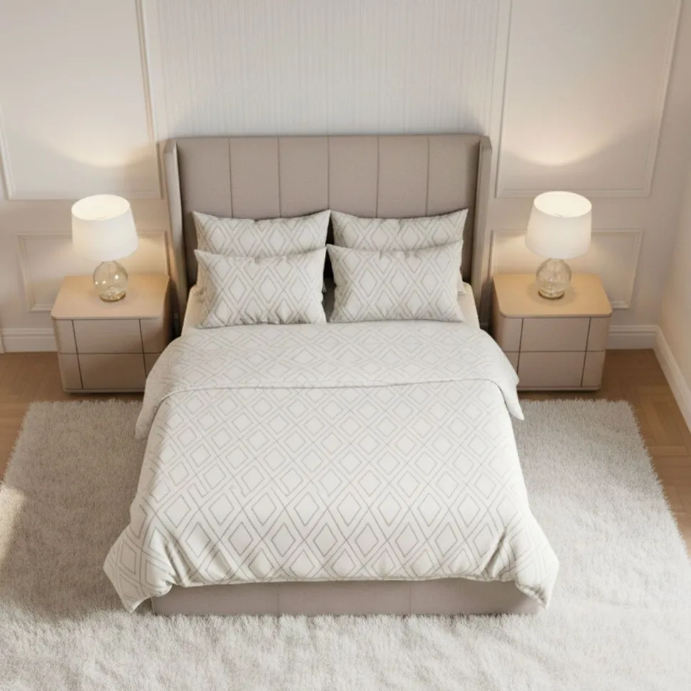 Lit double Magorial avec sommier relevable 140x190cm Velours Taupe