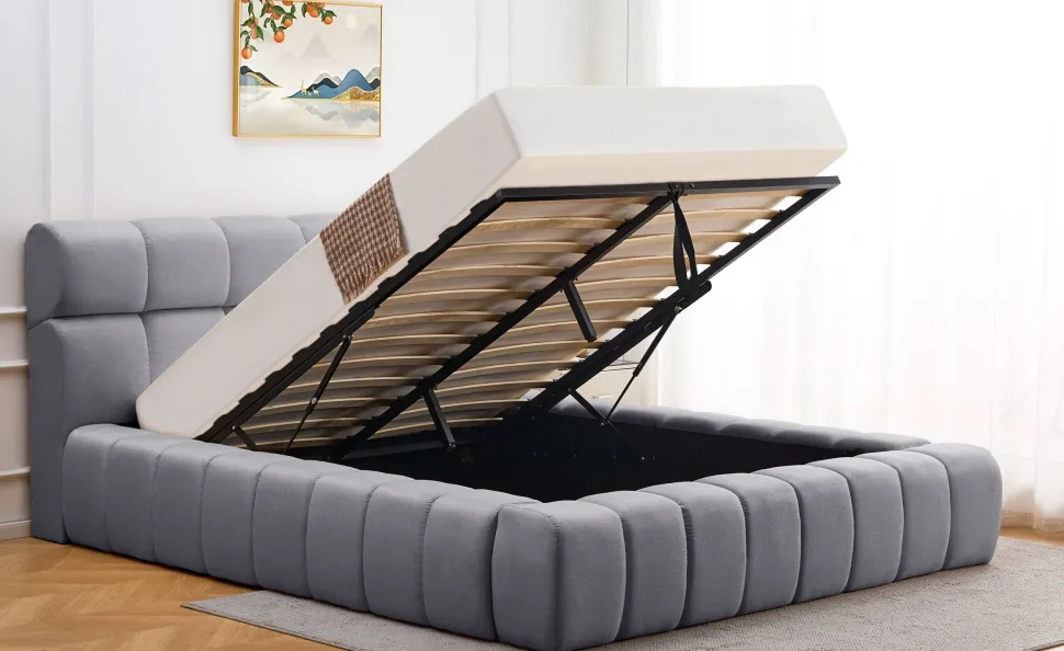 Lit-coffre avec rebords matelassés Challow 180x200cm Tissu Gris foncé