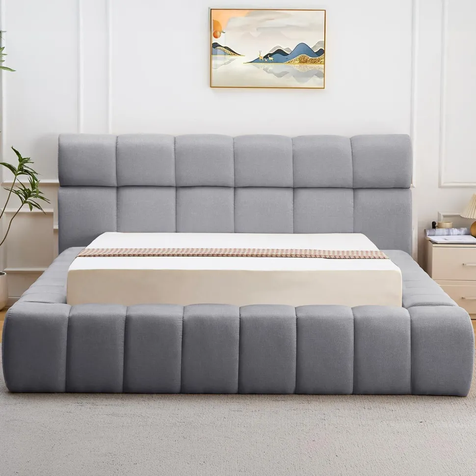 Lit-coffre avec rebords matelassés Challow 180x200cm Tissu Gris foncé