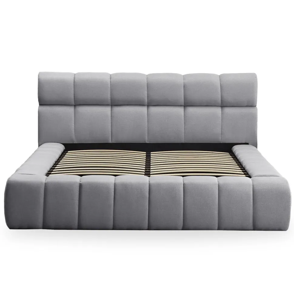 Lit-coffre avec rebords matelassés Challow 180x200cm Tissu Gris foncé