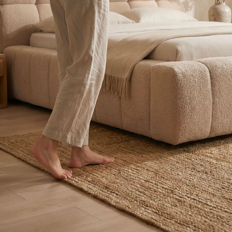 Lit-coffre avec rebords matelassés Challow 160x200cm Tissu Bouclette Beige