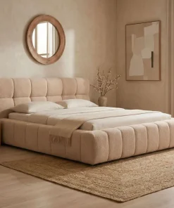 Lit-coffre avec rebords matelassés Challow 160x200cm Tissu Bouclette Beige
