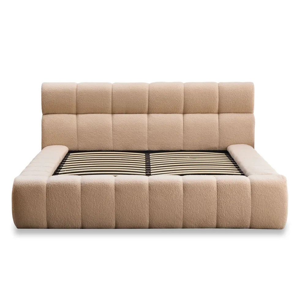 Lit-coffre avec rebords matelassés Challow 160x200cm Tissu Bouclette Beige
