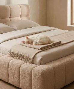 Lit-coffre avec rebords matelassés Challow 160x200cm Tissu Bouclette Beige