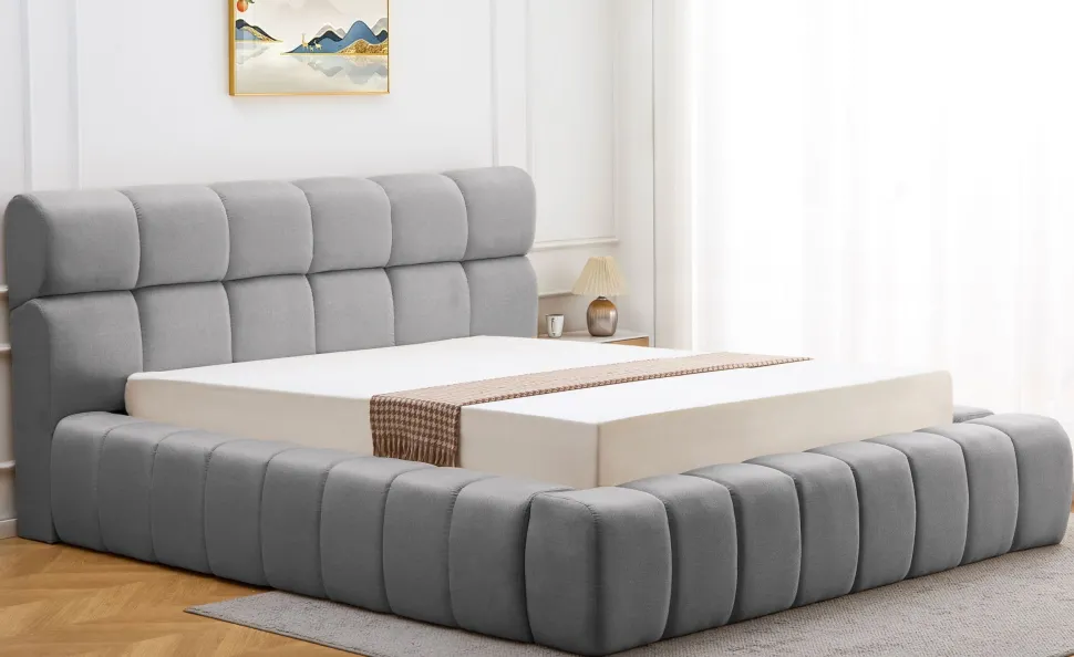 Lit-coffre avec rebords matelassés Challow 140x190cm Tissu Gris foncé