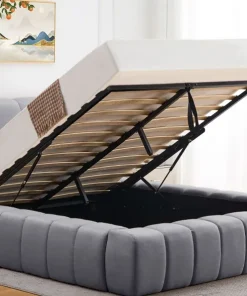 Lit-coffre avec rebords matelassés Challow 140x190cm Tissu Gris foncé