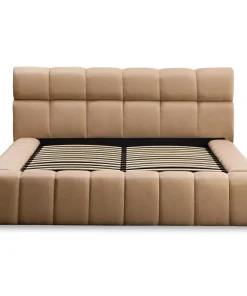 Lit-coffre avec rebords matelassés Challow 180x200cm Tissu Beige
