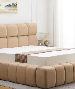Lit-coffre avec rebords matelassés Challow 140x190cm Tissu Beige