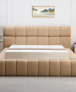 Lit-coffre avec rebords matelassés Challow 140x190cm Tissu Beige