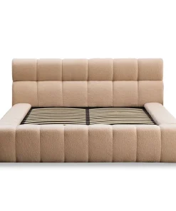 Lit-coffre avec rebords matelassés Challow 140x190cm Tissu Bouclette Beige