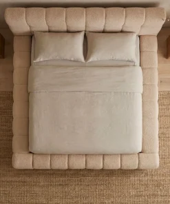 Lit-coffre avec rebords matelassés Challow 140x190cm Tissu Bouclette Beige