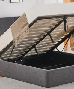 Lit-coffre complet avec tablettes et ports USB intégrés Lukas 140x190cm Tissu Gris