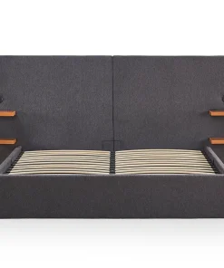 Lit-coffre complet avec tablettes et ports USB intégrés Lukas 140x190cm Tissu Gris
