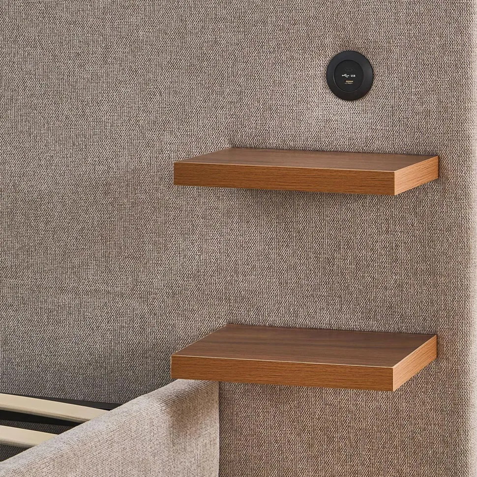 Lit-coffre complet avec tablettes et ports USB intégrés Lukas 160x200cm Tissu Taupe clair