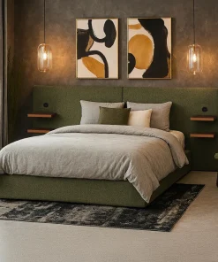 Lit-coffre complet avec tablettes et ports USB intégrés Lukas 160x200cm Tissu Vert