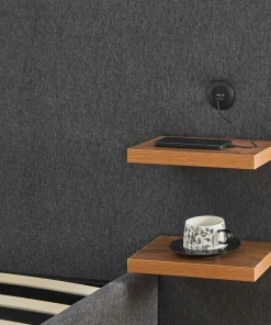 Lit-coffre complet avec tablettes et ports USB intégrés Lukas 180x200cm Tissu Gris