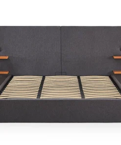 Lit-coffre complet avec tablettes et ports USB intégrés Lukas 180x200cm Tissu Gris