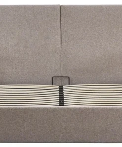Lit-coffre complet avec tablettes et ports USB intégrés Lukas 140x190cm Tissu Taupe clair