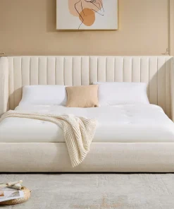 Lit-coffre complet avec tête de lit modulable Cocon 180x200cm Tissu Beige