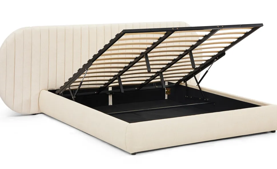 Lit-coffre complet avec tête de lit modulable Cocon 180x200cm Tissu Beige