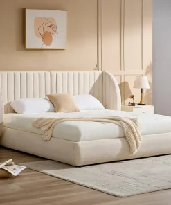 Lit-coffre complet avec tête de lit modulable Cocon 180x200cm Tissu Beige