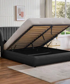 Lit-coffre complet avec tête de lit modulable Cocon 160x200cm Tissu Gris foncé