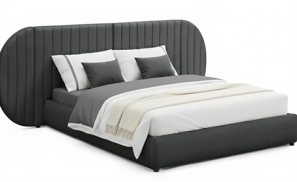 Lit-coffre complet avec tête de lit modulable Cocon 160x200cm Tissu Gris foncé