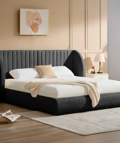 Lit-coffre complet avec tête de lit modulable Cocon 180x200cm Tissu Gris foncé