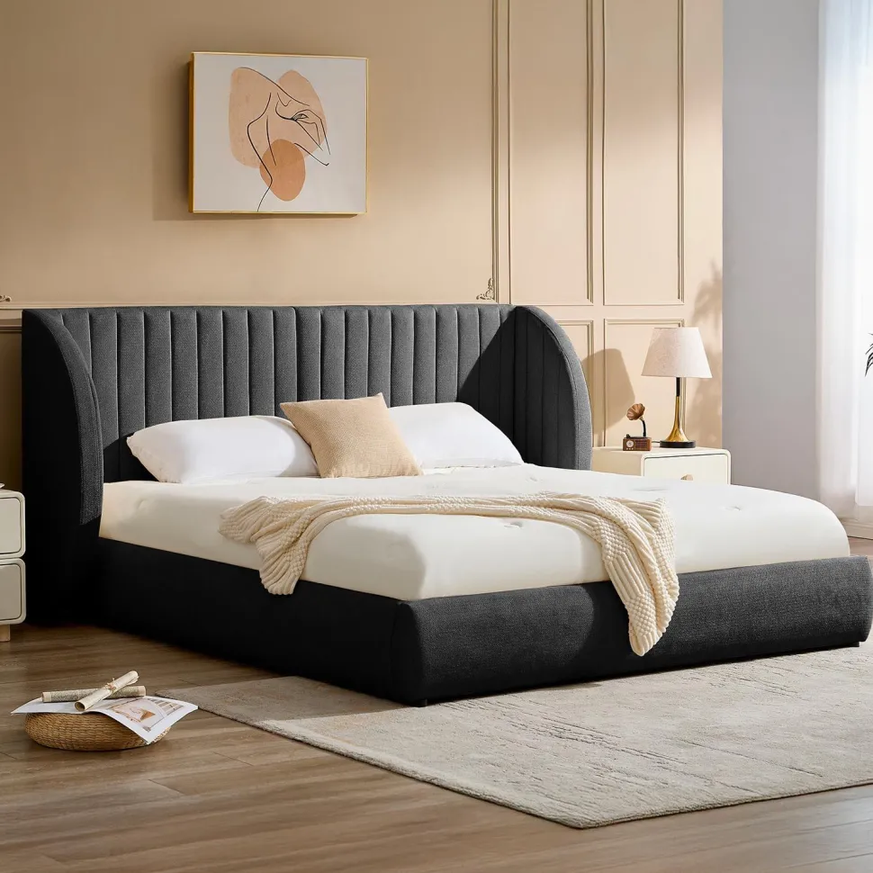 Lit-coffre complet avec tête de lit modulable Cocon 180x200cm Tissu Gris foncé