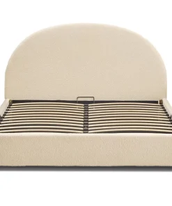 Lit-coffre complet avec tête de lit arrondie Bowiz 140x190cm Tissu bouclette Beige