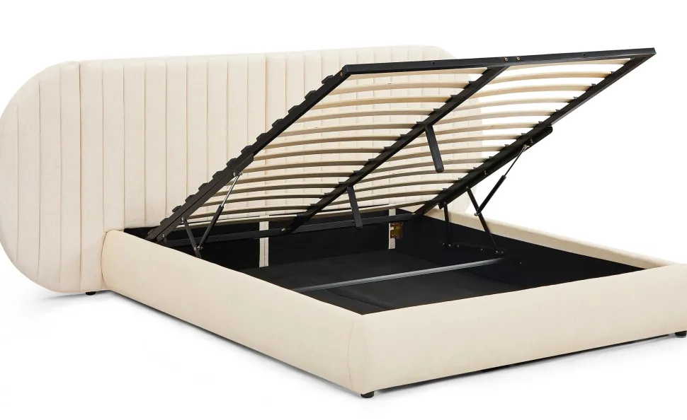 Lit-coffre complet avec tête de lit modulable Cocon 160x200cm Tissu Beige