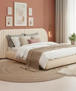 Lit-coffre complet avec tête de lit modulable Cocon 160x200cm Tissu Beige