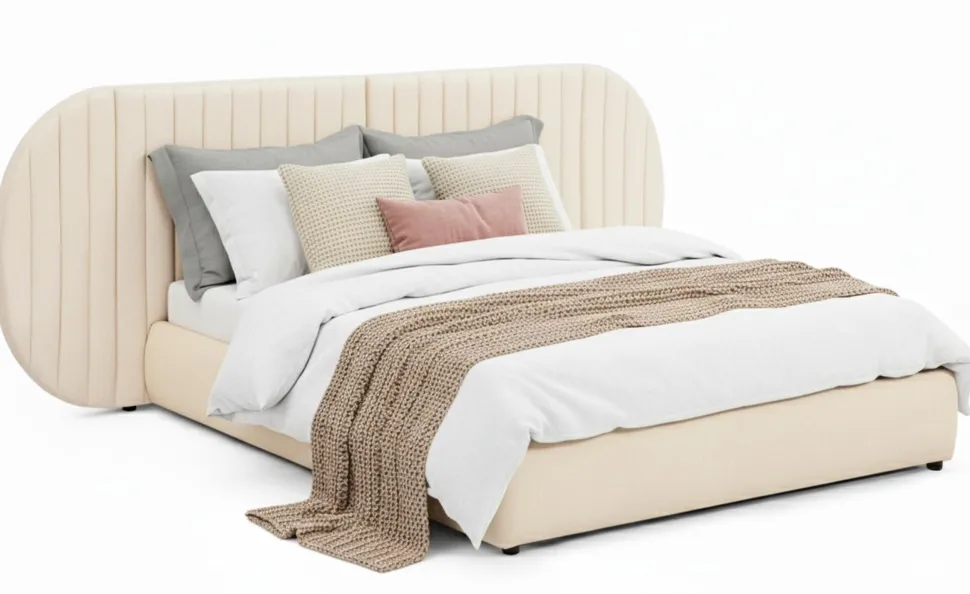Lit-coffre complet avec tête de lit modulable Cocon 160x200cm Tissu Beige