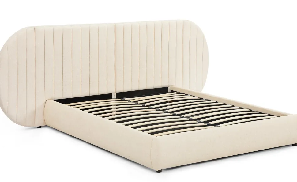 Lit-coffre complet avec tête de lit modulable Cocon 160x200cm Tissu Beige