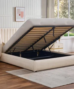 Lit-coffre complet avec tête de lit modulable Cocon 160x200cm Tissu Beige
