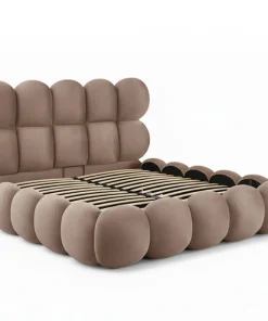 Lit-coffre design boule Bilbola avec sommier relevable 140x190cm Velours Taupe