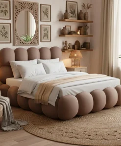 Lit-coffre design boule Bilbola avec sommier relevable 140x190cm Velours Taupe