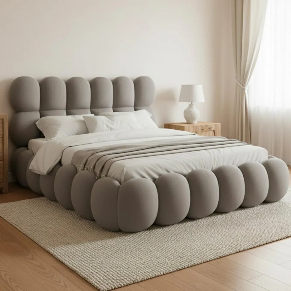 Lit-coffre design boule Bilbola avec sommier relevable 160x200cm Velours Gris