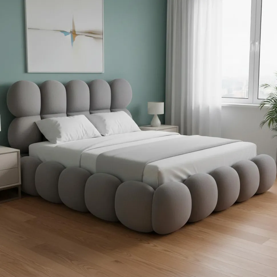 Lit-coffre design boule Bilbola avec sommier relevable 140x190cm Velours Gris