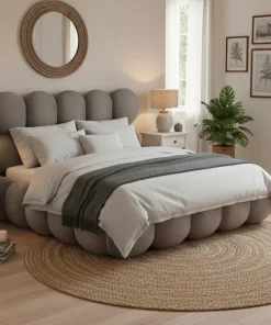 Lit-coffre design boule Bilbola avec sommier relevable 140x190cm Velours Gris